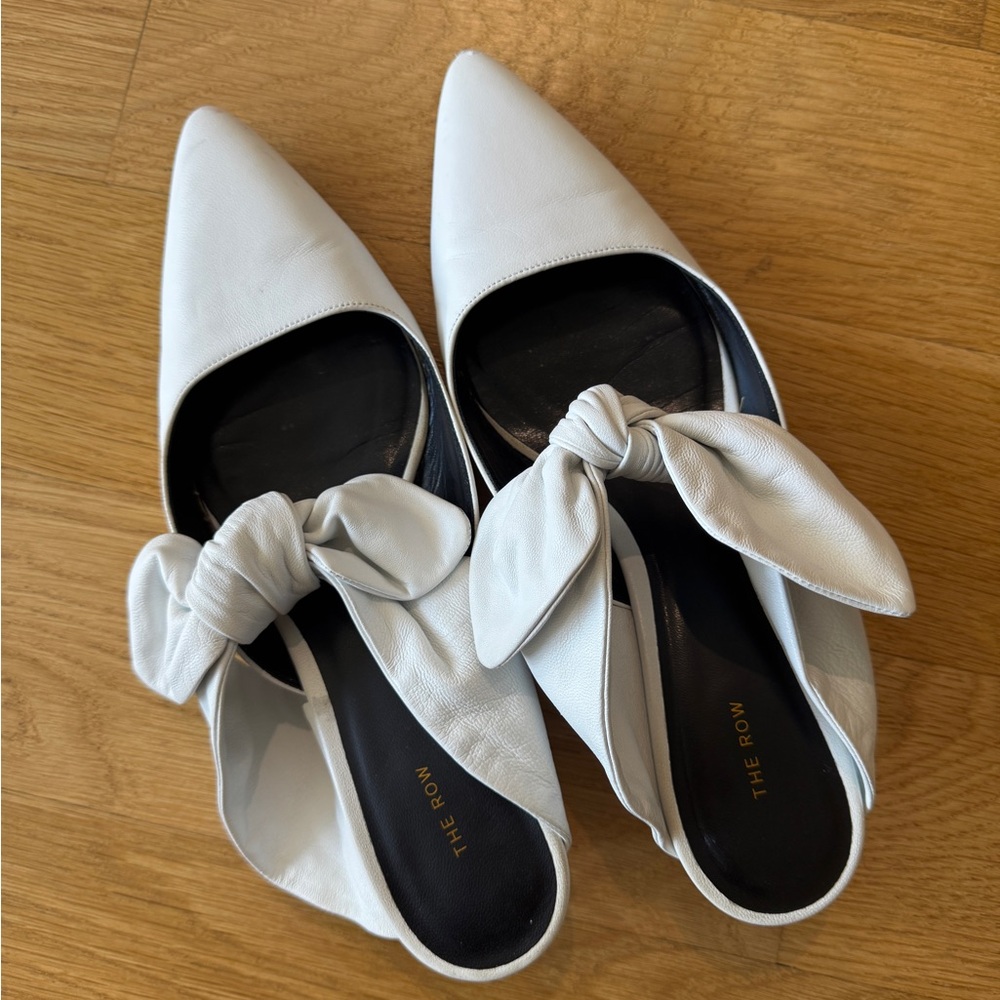 The Row CocoWhite Bow Mules